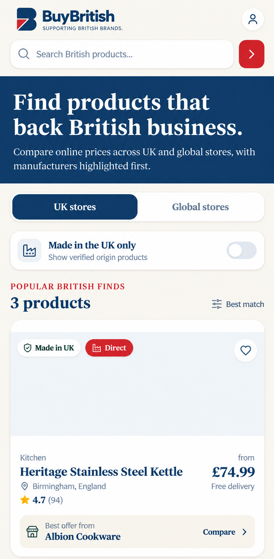Preview of the BuyBritish mobile app